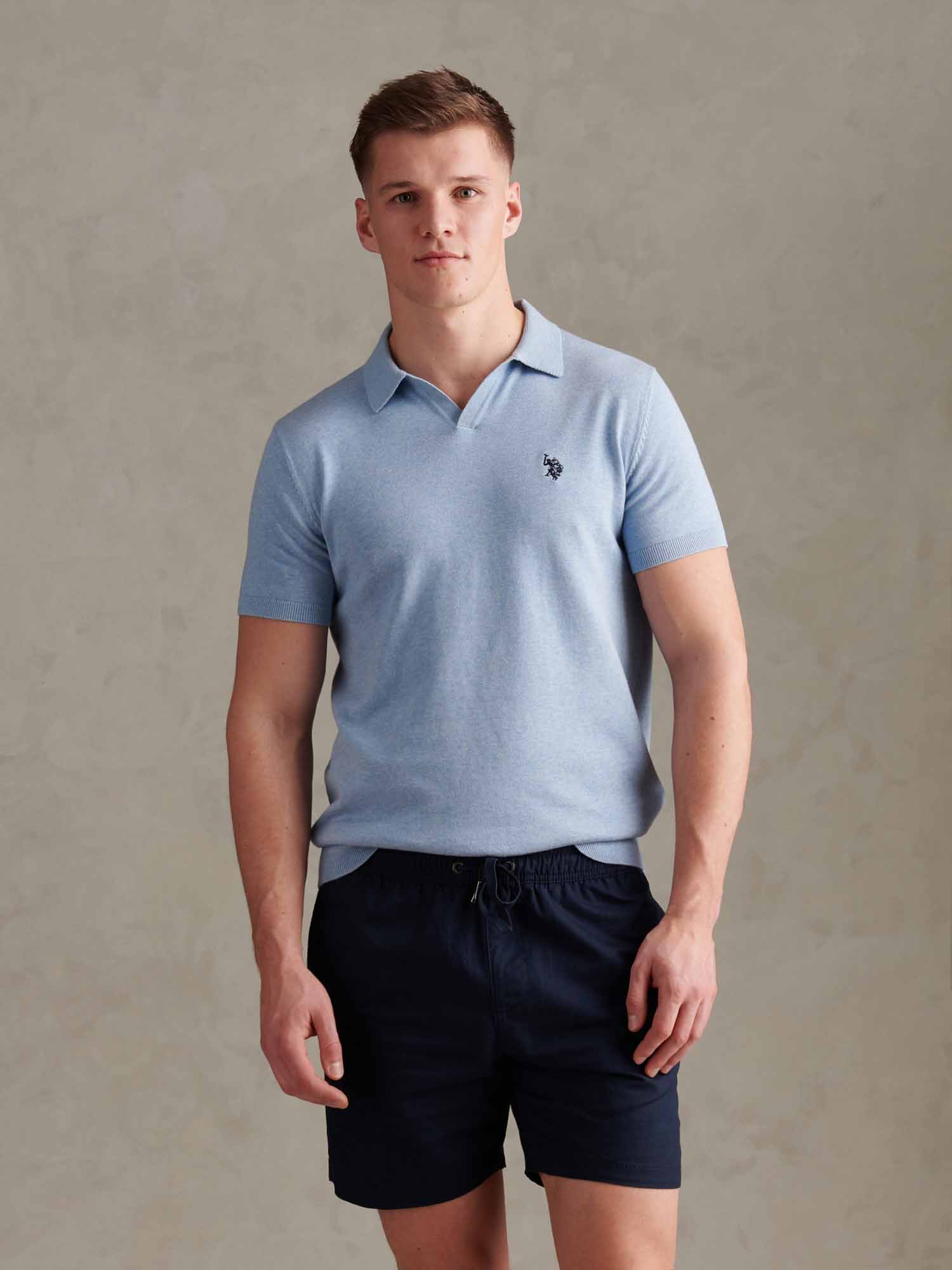 Mens Combed Cotton Double Horsemen Revere Polo Shirt Parisian Blue Marl