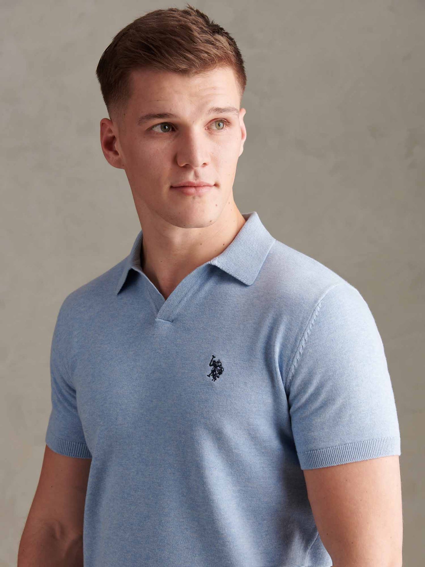Mens Combed Cotton Double Horsemen Revere Polo Shirt Parisian Blue Marl