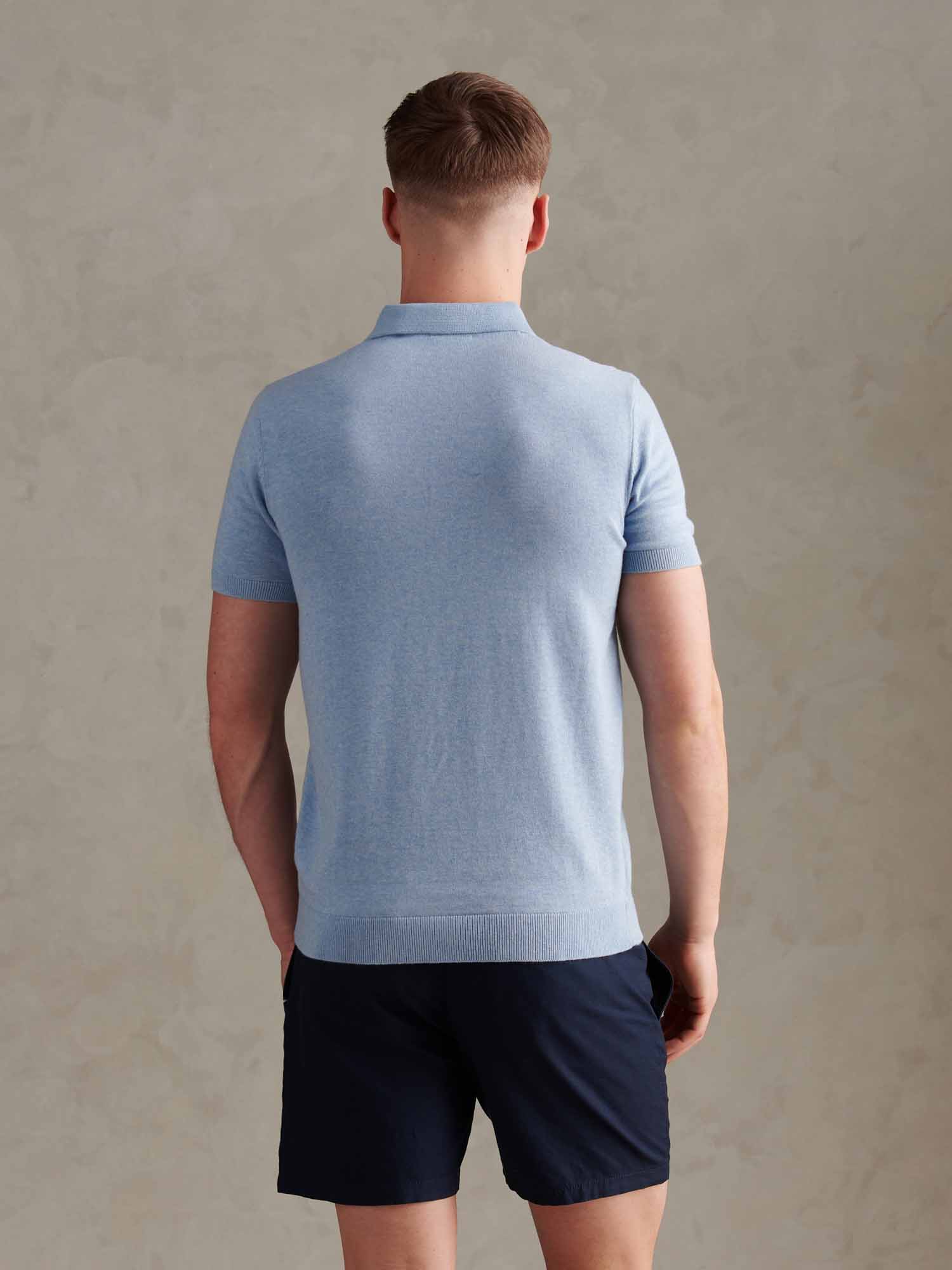 Mens Combed Cotton Double Horsemen Revere Polo Shirt Parisian Blue Marl