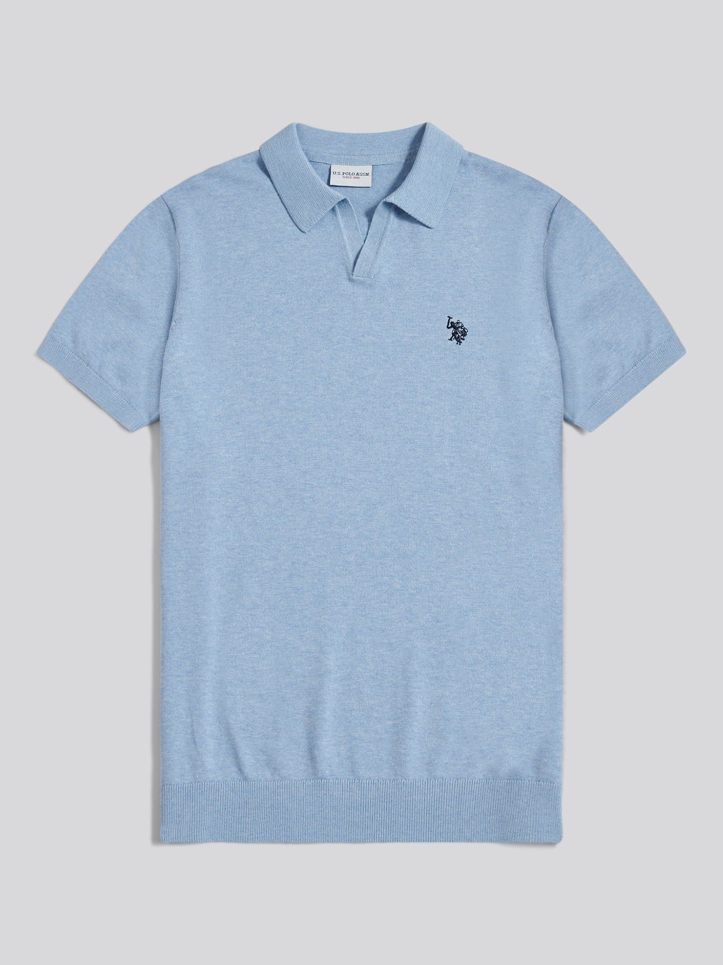 Mens Combed Cotton Double Horsemen Revere Polo Shirt Parisian Blue Marl