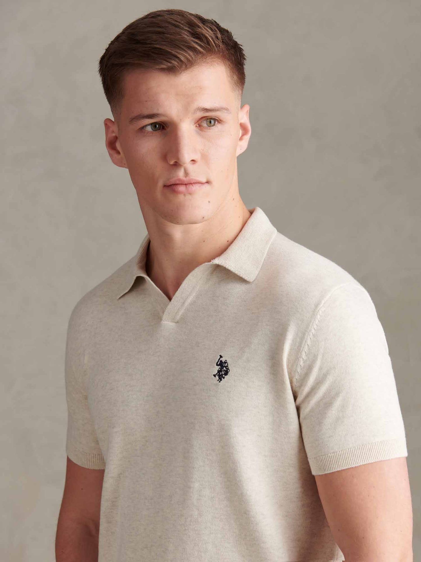 Mens Combed Cotton Double Horsemen Revere Polo Shirt Birch Marl