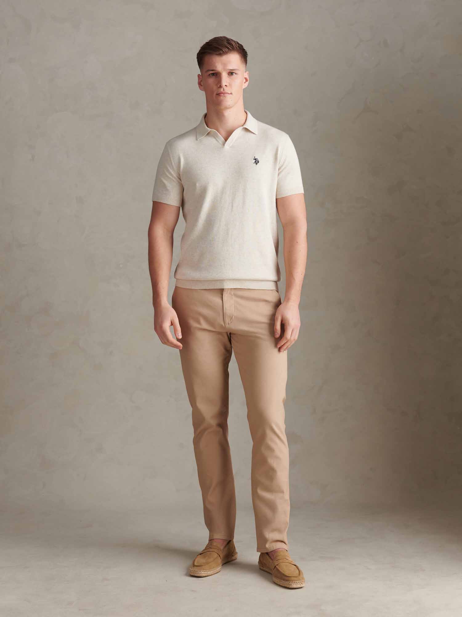 Mens Combed Cotton Double Horsemen Revere Polo Shirt Birch Marl
