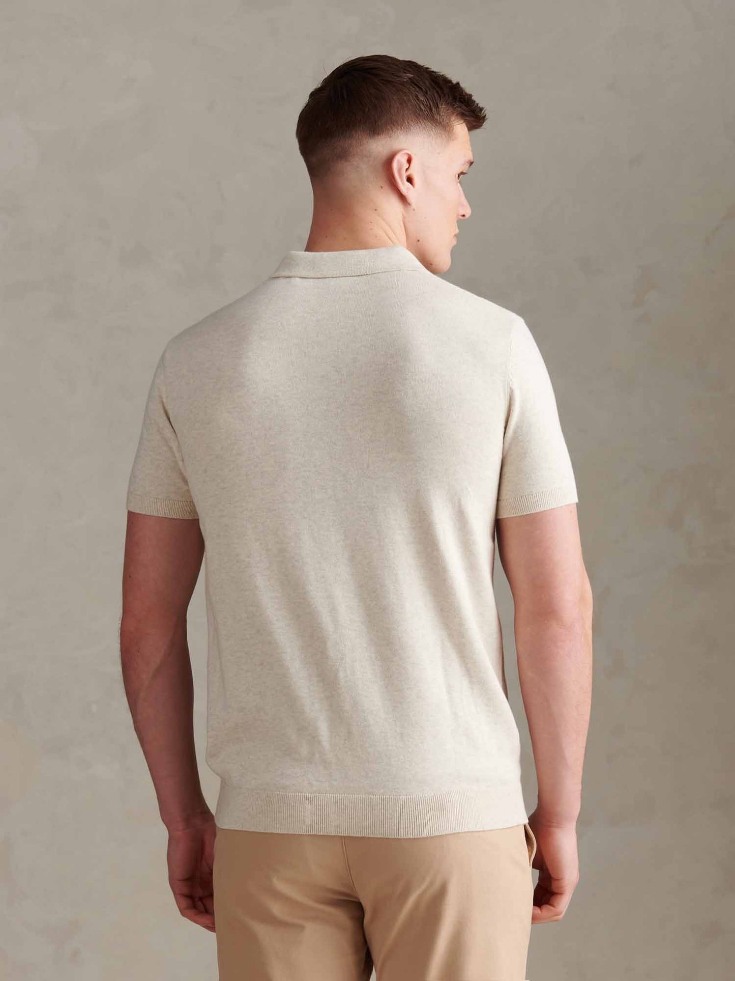 Mens Combed Cotton Double Horsemen Revere Polo Shirt Birch Marl