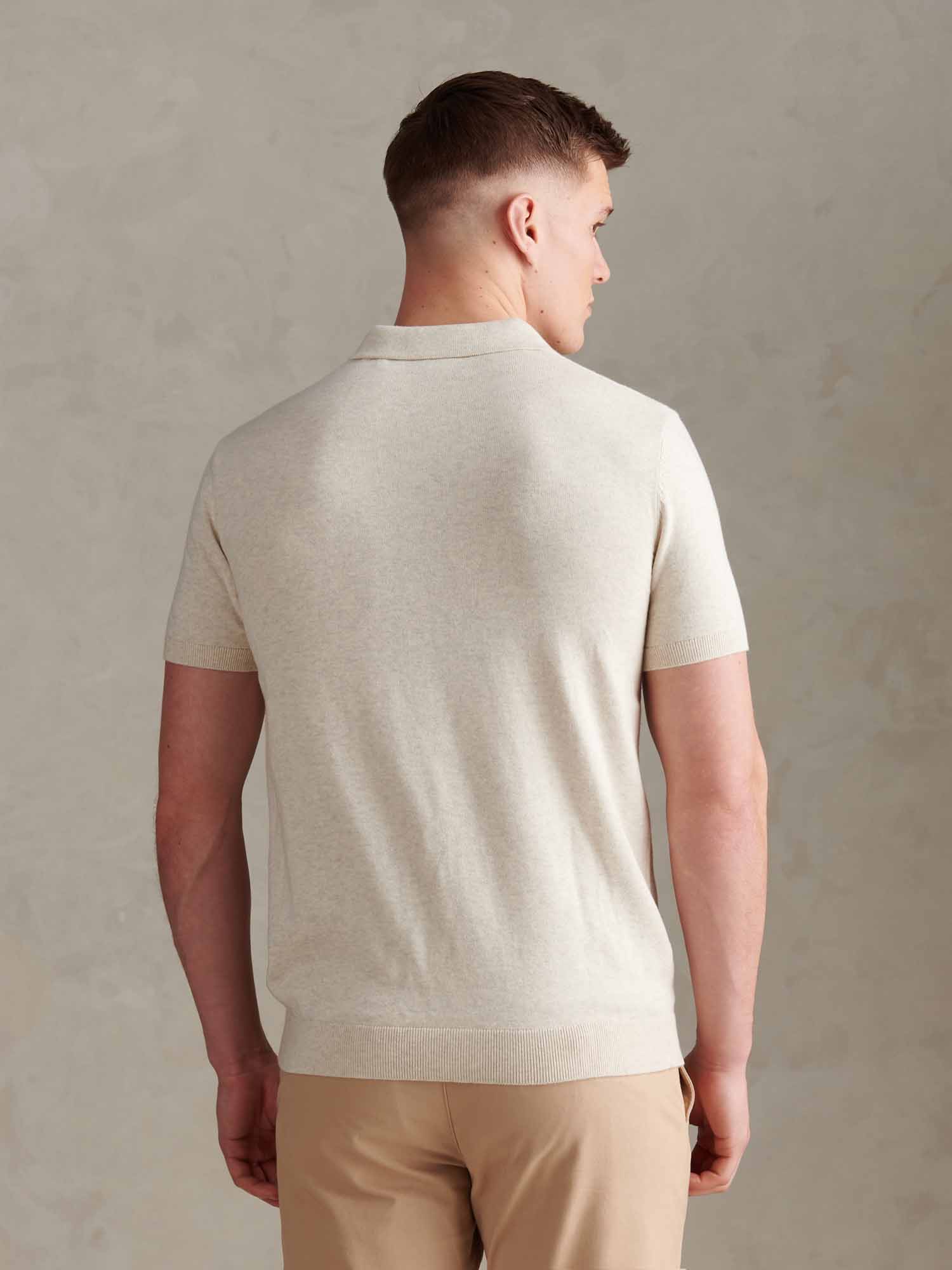 Mens Combed Cotton Double Horsemen Revere Polo Shirt Birch Marl
