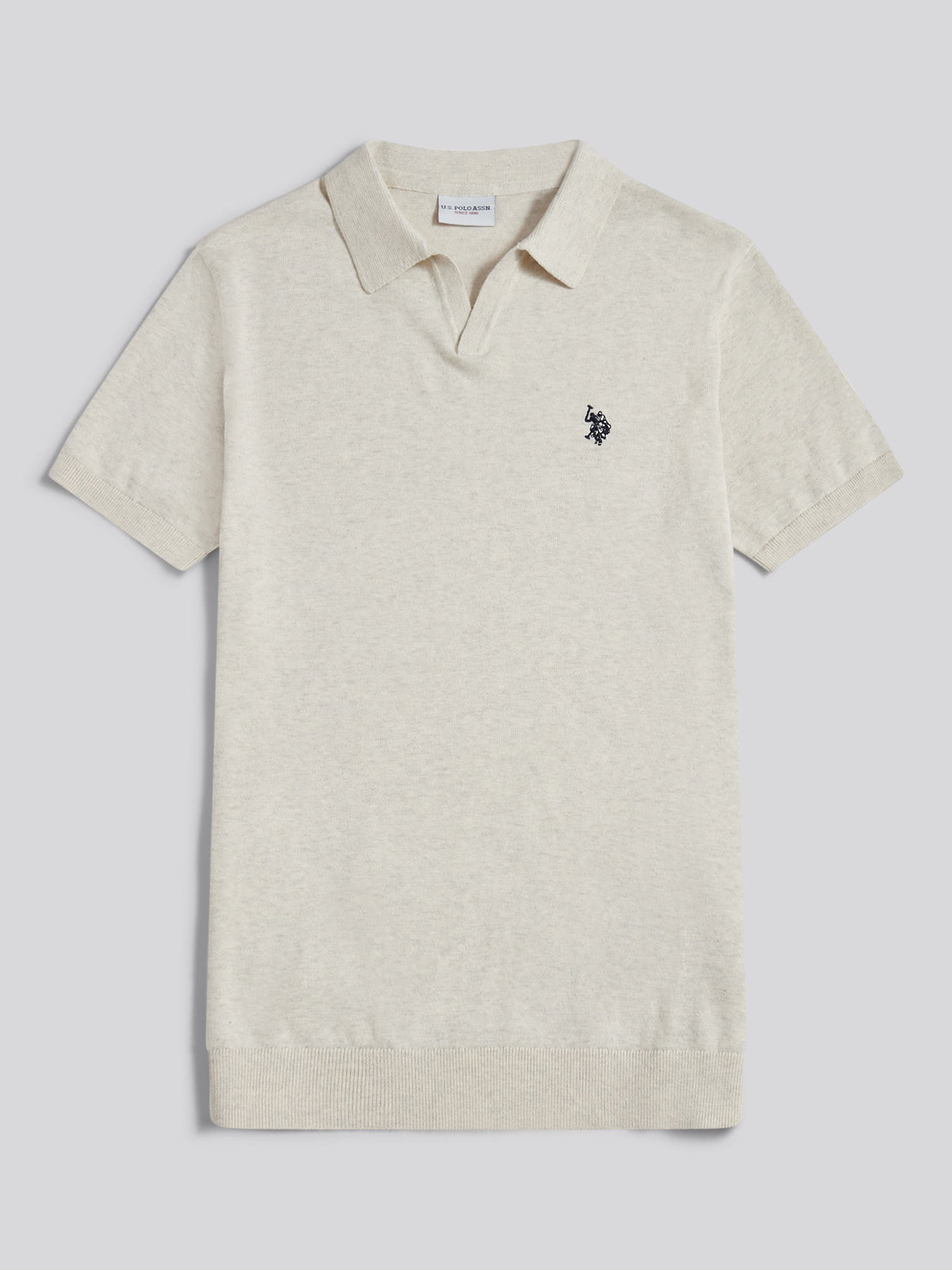 Mens Combed Cotton Double Horsemen Revere Polo Shirt Birch Marl