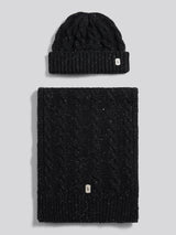 Mens Cable Knit Beanie & Scarf Box Set in Black