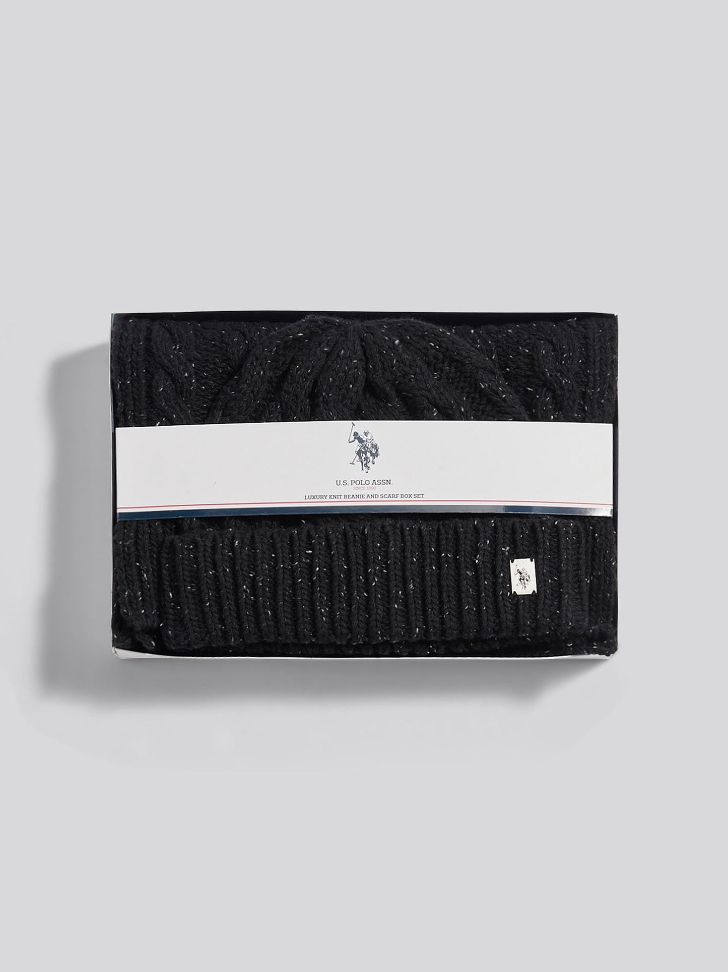 Mens Cable Knit Beanie & Scarf Box Set in Black