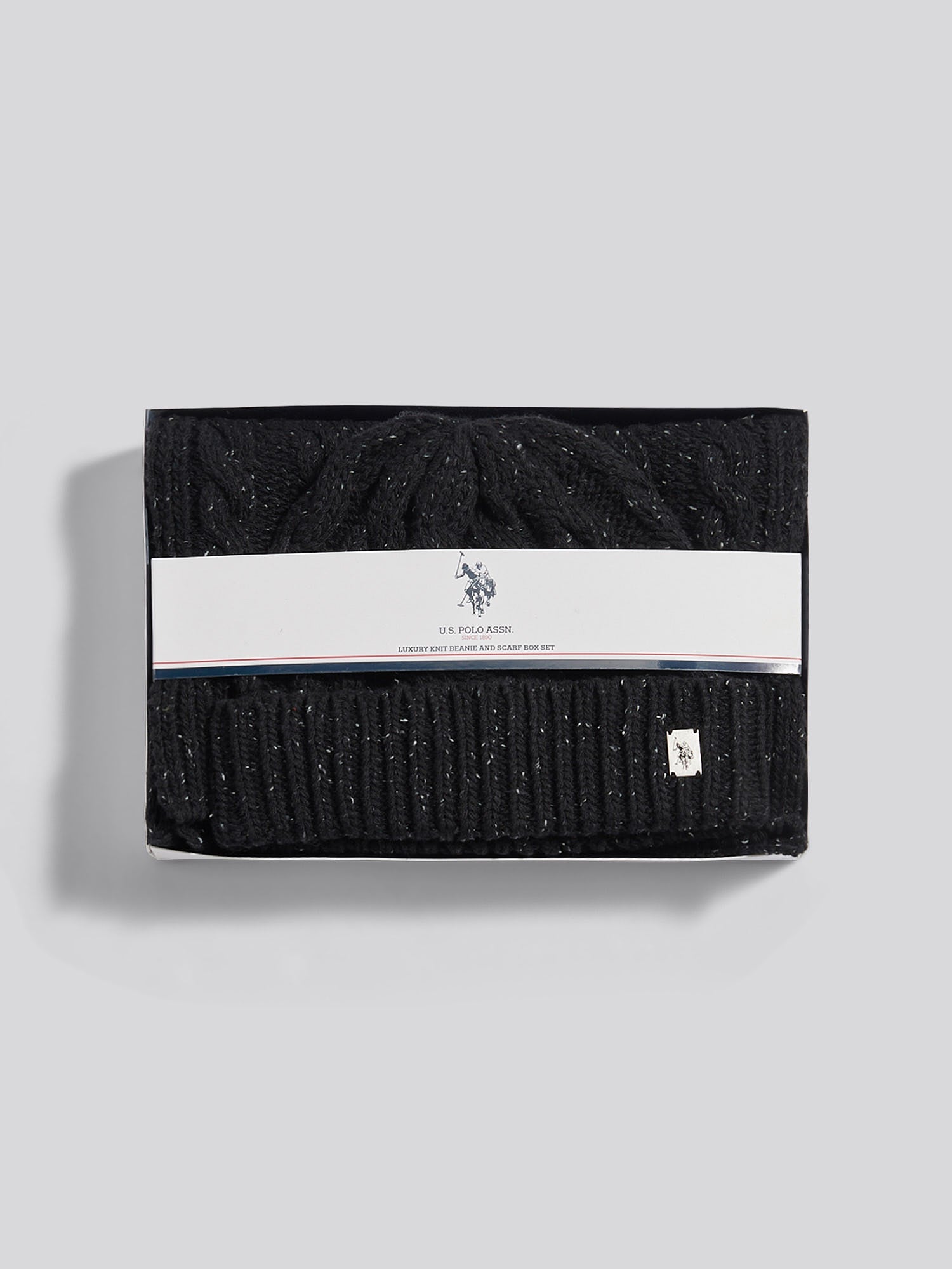 Mens Cable Knit Beanie & Scarf Box Set in Black