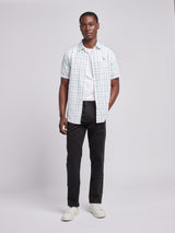 Mens Double Horsemen Checked Short Sleeve Shirt in Bright White
