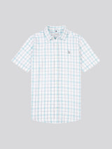 Mens Double Horsemen Checked Short Sleeve Shirt in Bright White