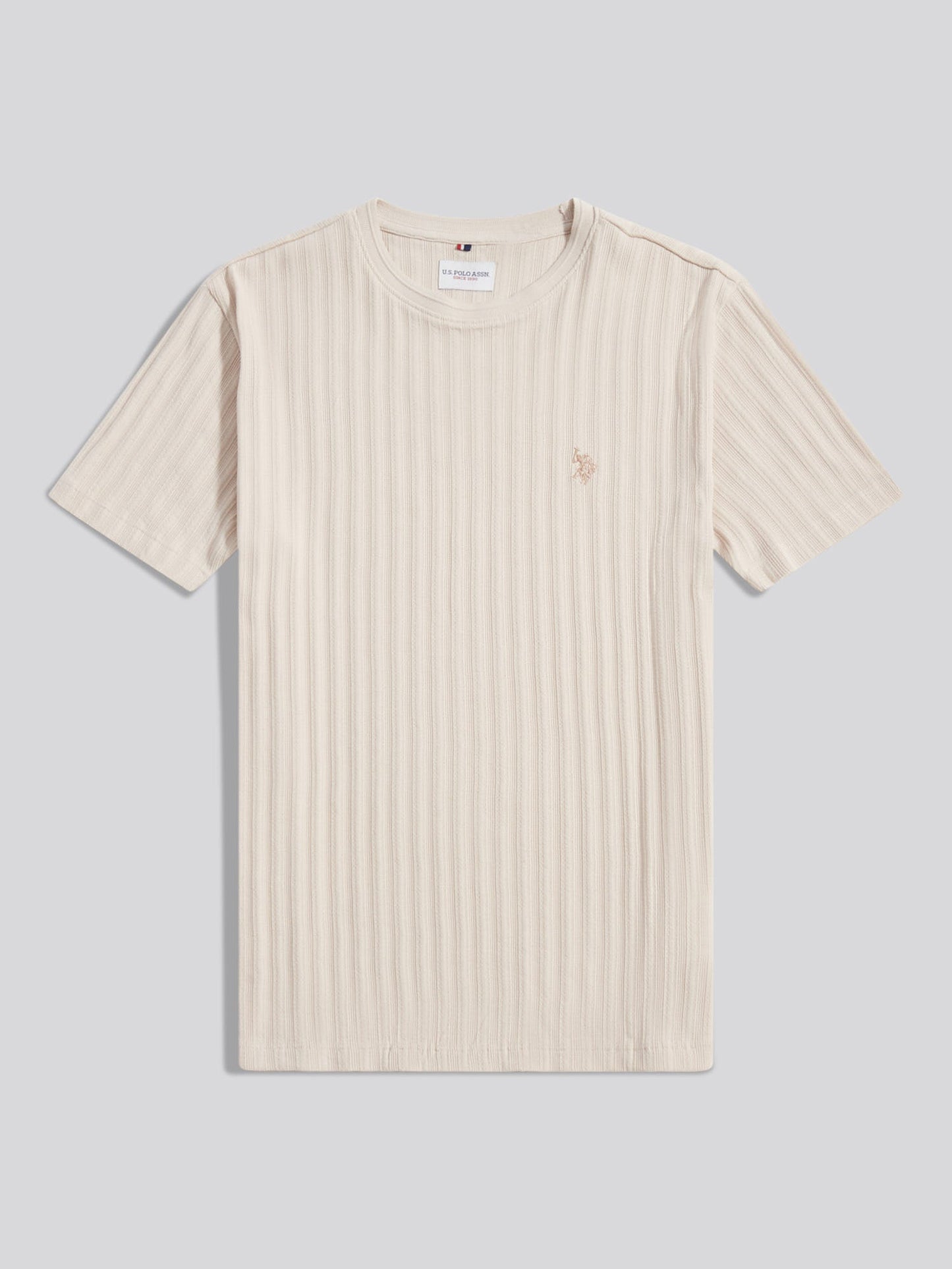 Mens Vertical Texture Loose Knit T-Shirt Beige
