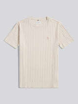 Mens Vertical Texture Loose Knit T-Shirt Beige