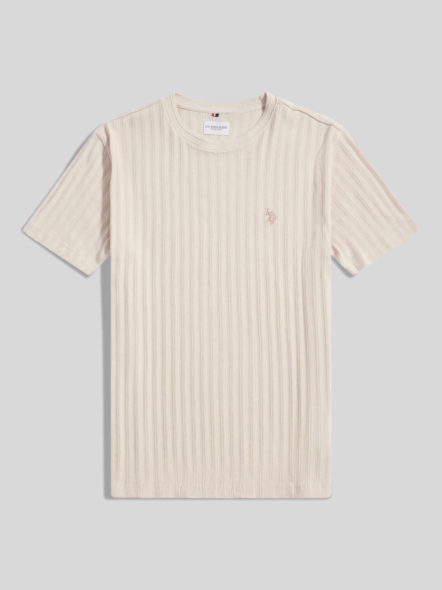 Mens Vertical Texture Loose Knit T-Shirt Beige