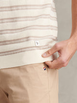 Mens Stripe Open Knit Polo Shirt Whisper White