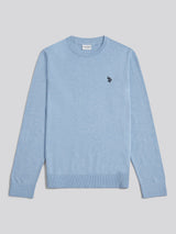 Mens Double Horsemen Cotton Knit Crew Jumper Parisian Blue Marl
