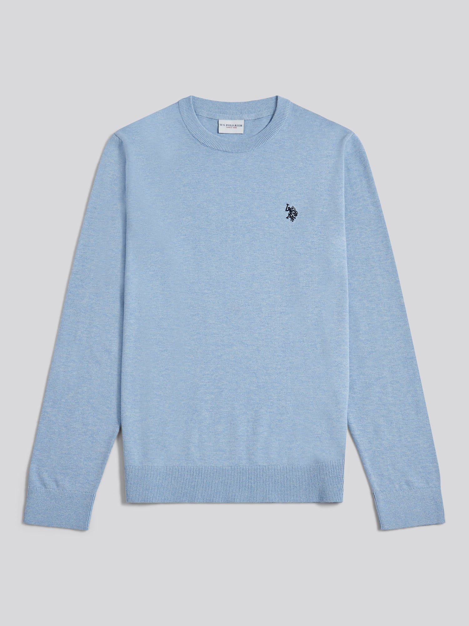 Mens Double Horsemen Cotton Knit Crew Jumper Parisian Blue Marl