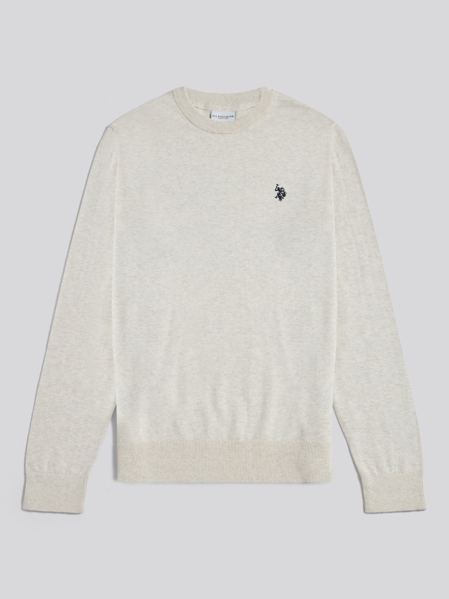 Mens Double Horsemen Cotton Knit Crew Jumper Birch Marl