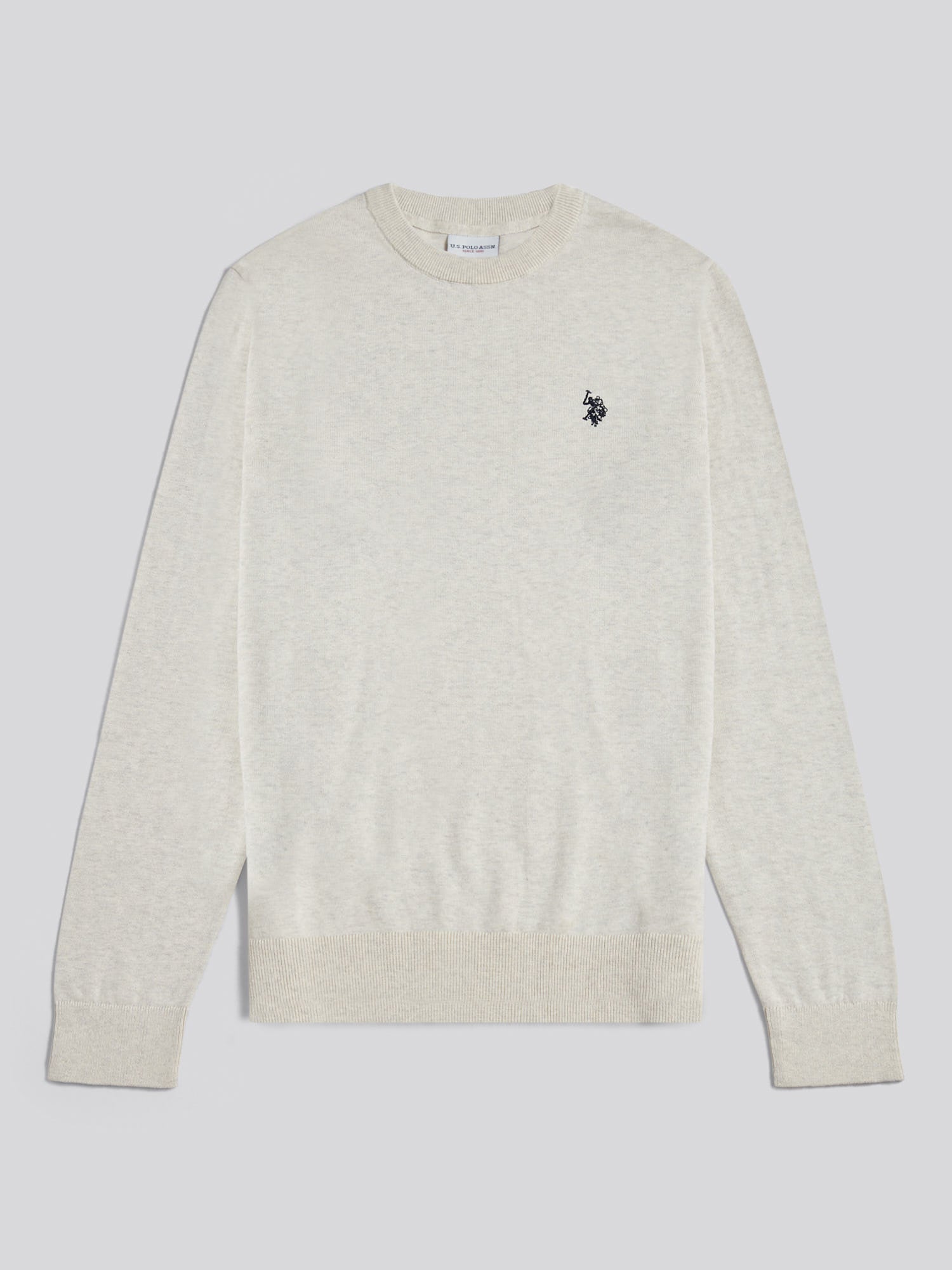 Mens Double Horsemen Cotton Knit Crew Jumper Birch Marl