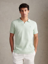 Mens Waffle Open Collar Polo Shirt Aqua Foam
