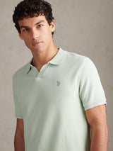 Mens Waffle Open Collar Polo Shirt Aqua Foam