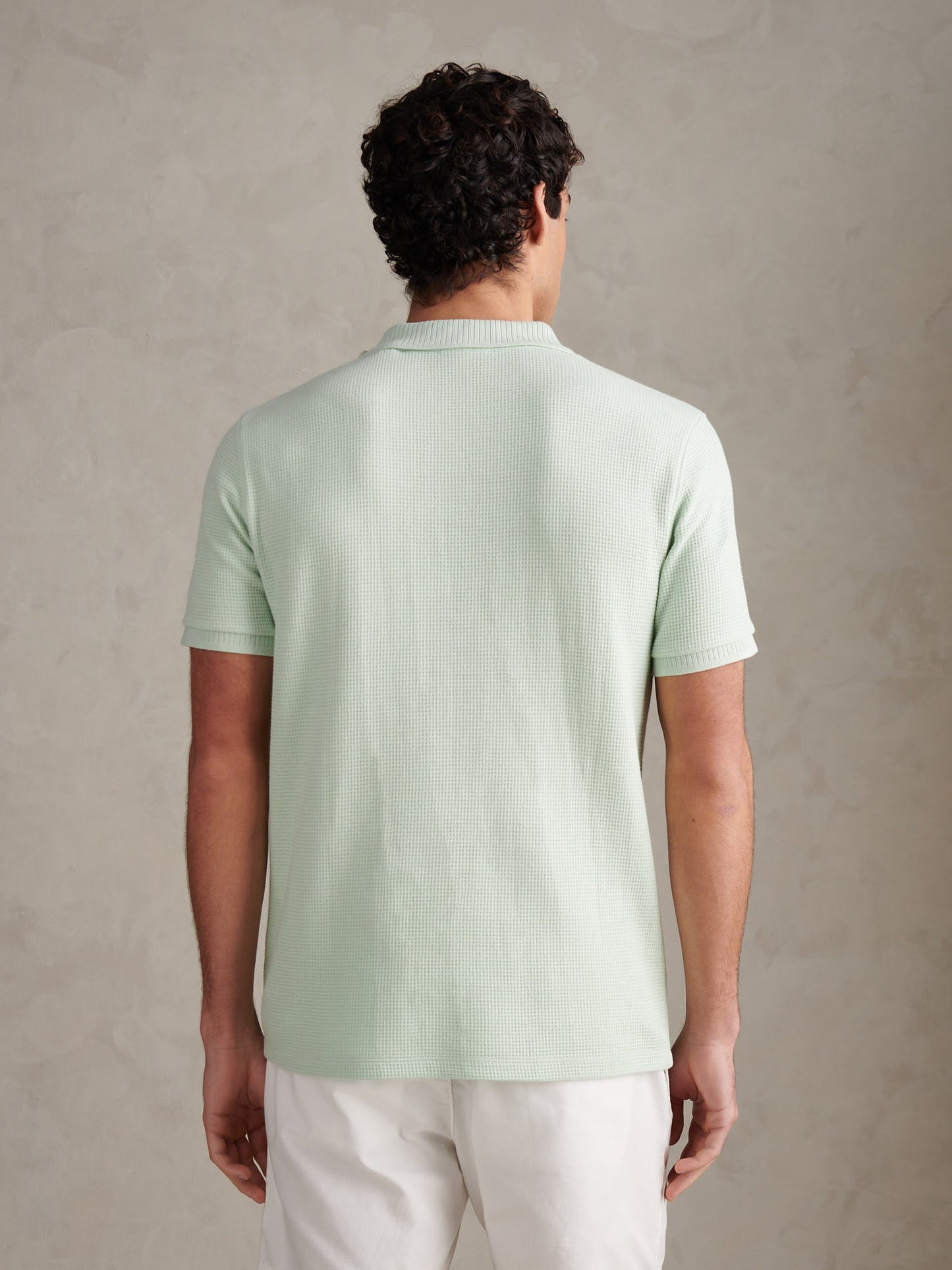 Mens Waffle Open Collar Polo Shirt Aqua Foam
