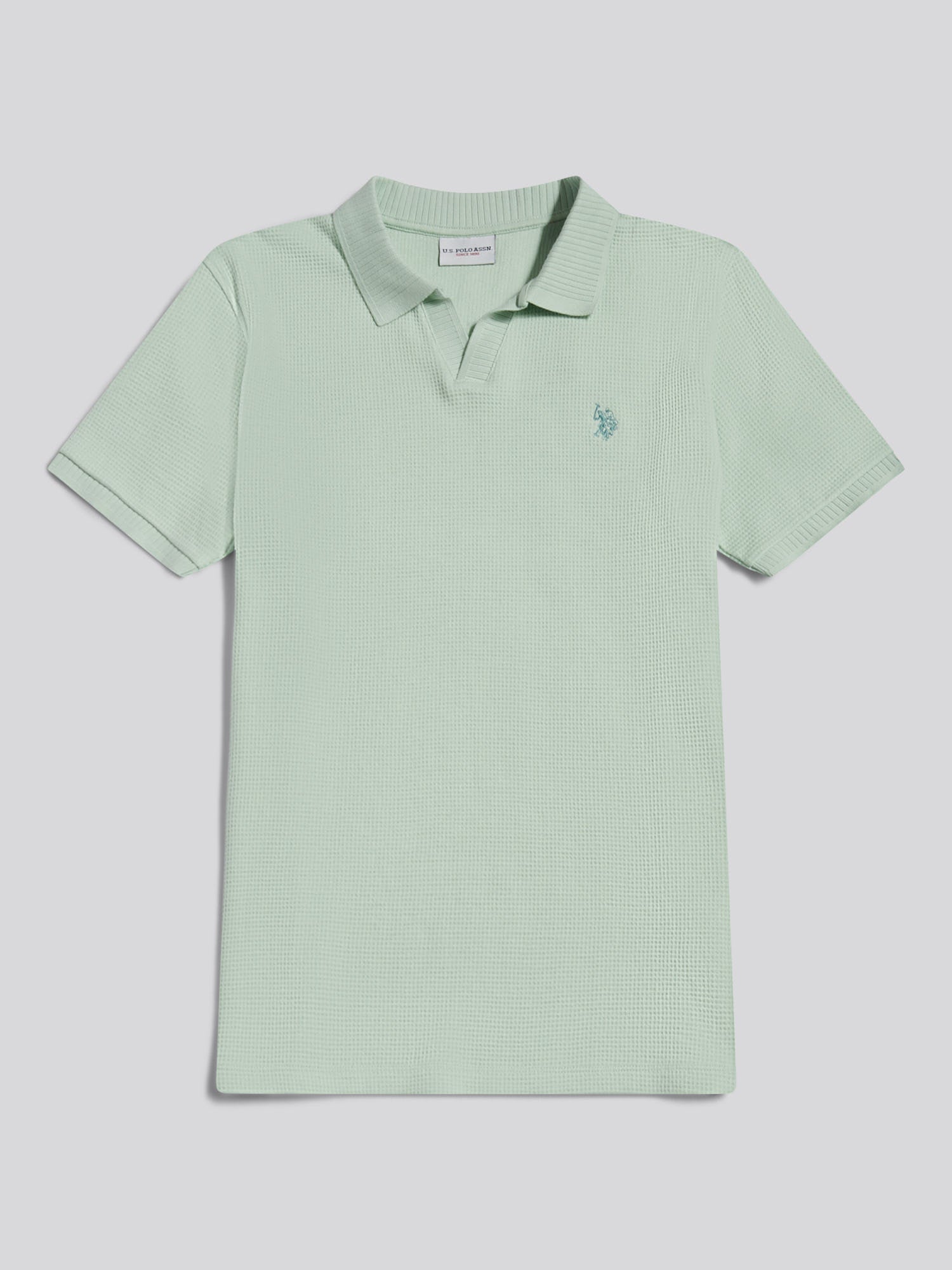 Mens Waffle Open Collar Polo Shirt Aqua Foam