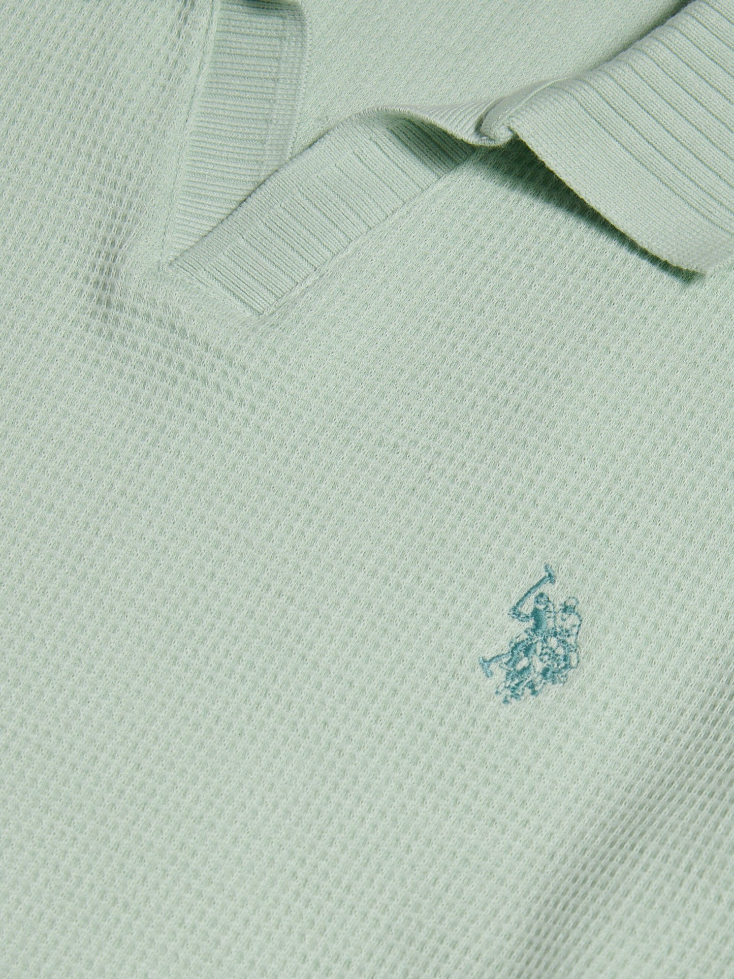 Mens Waffle Open Collar Polo Shirt Aqua Foam