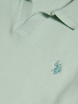 Mens Waffle Open Collar Polo Shirt Aqua Foam
