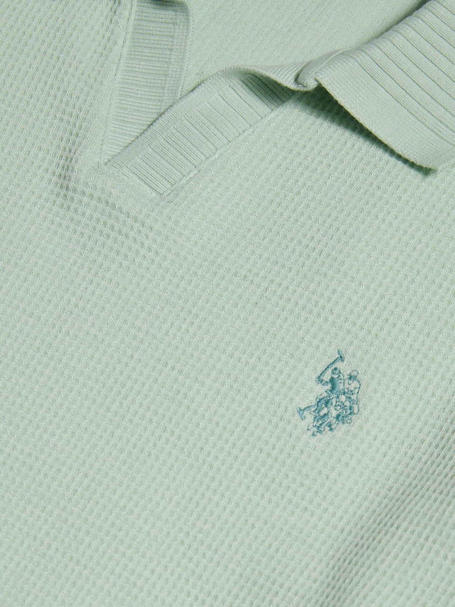 Mens Waffle Open Collar Polo Shirt Aqua Foam