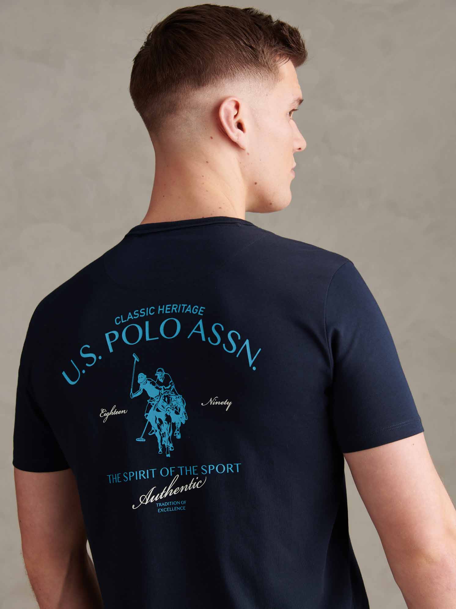 Mens Spirit Of Sport Back Graphic T-Shirt Dark Sapphire Navy