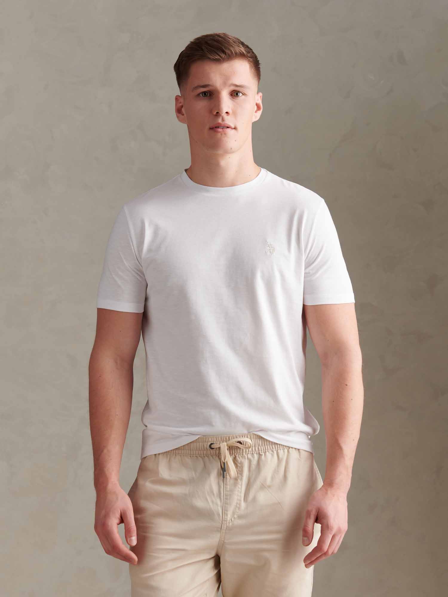 Mens Subtle Texture Double Horsemen T-Shirt Bright White