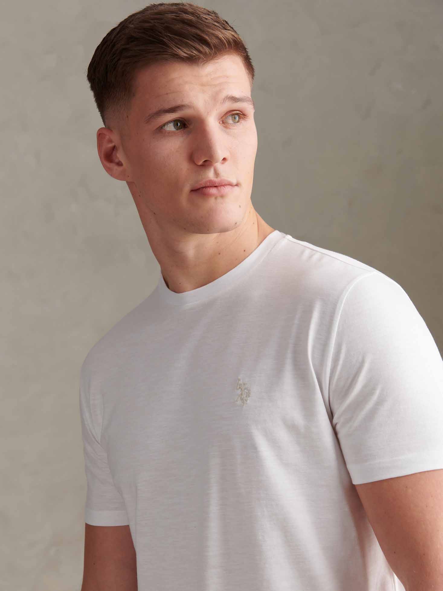 Mens Subtle Texture Double Horsemen T-Shirt Bright White