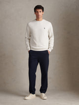Mens Vertical Texture Double Horsemen Sweatshirt Light Grey Marl