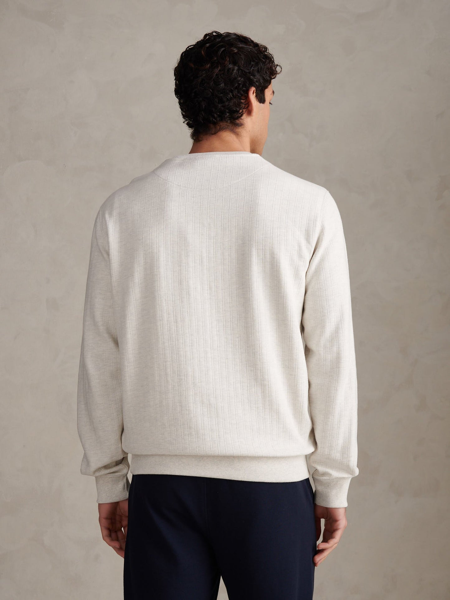 Mens Vertical Texture Double Horsemen Sweatshirt Light Grey Marl