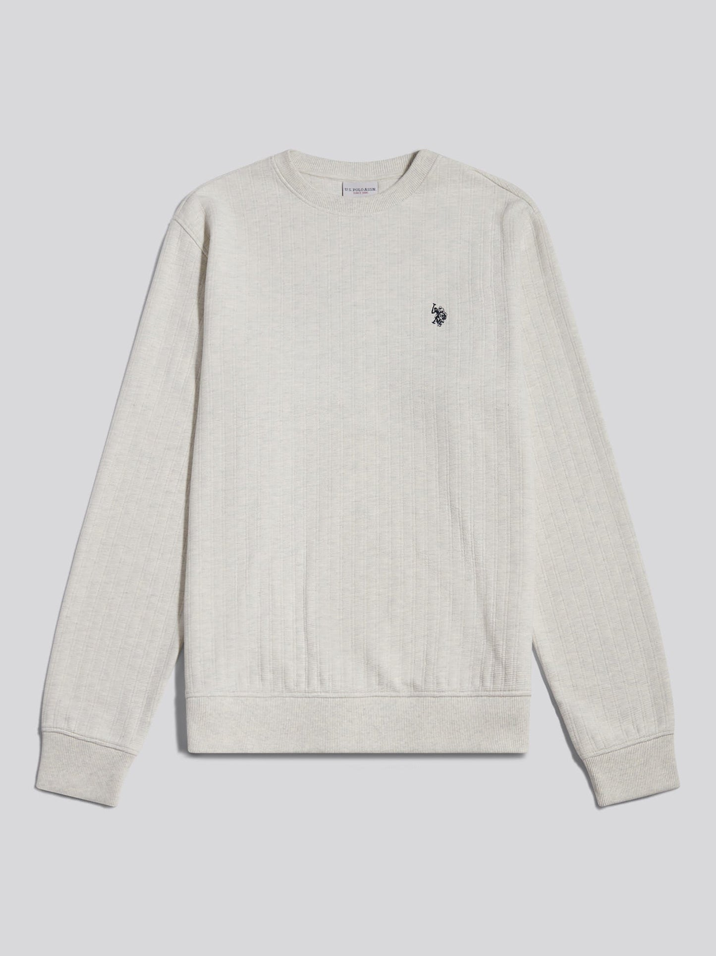 Mens Vertical Texture Double Horsemen Sweatshirt Light Grey Marl