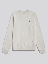 Mens Vertical Texture Double Horsemen Sweatshirt Light Grey Marl