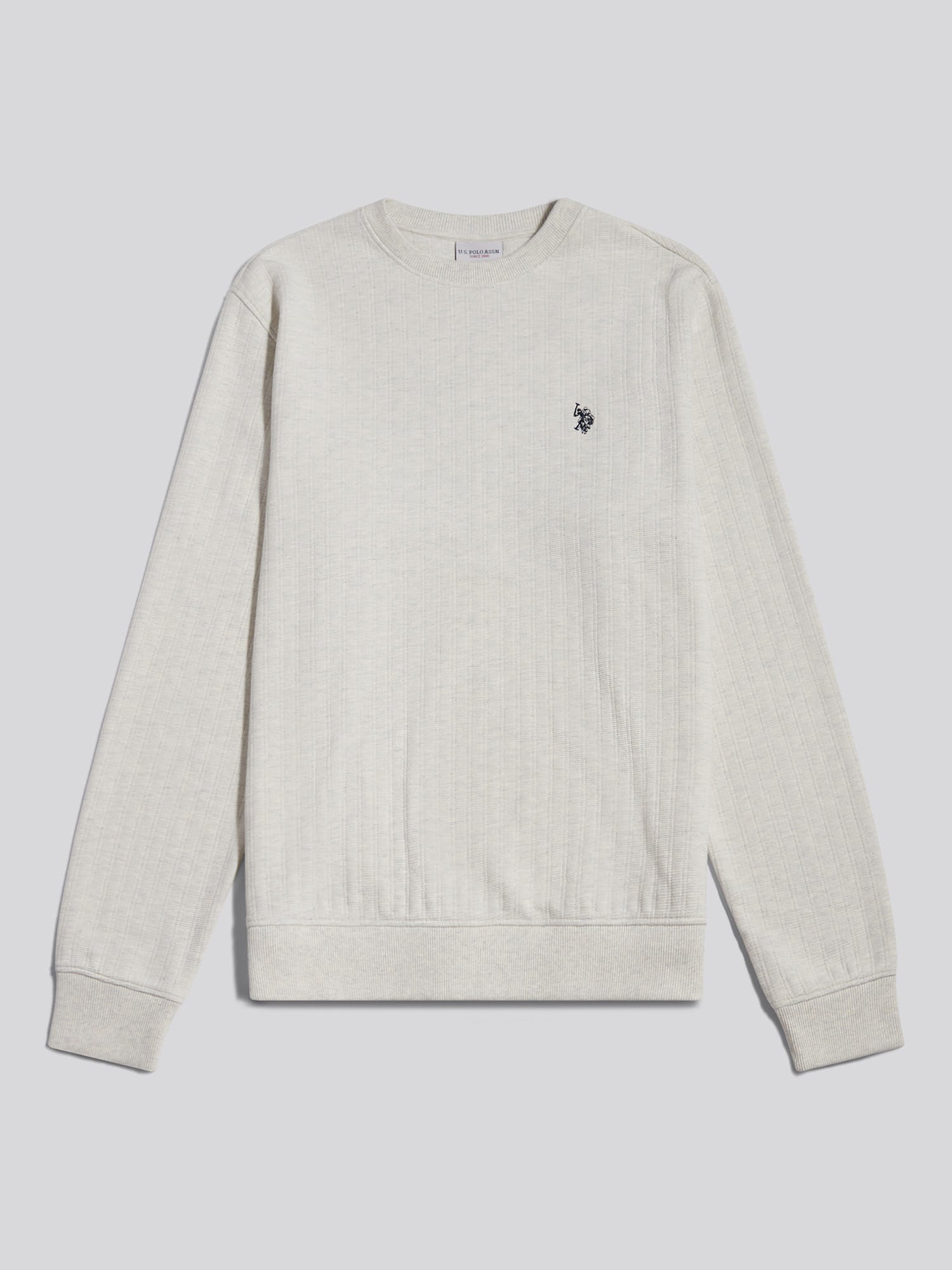 Mens Vertical Texture Double Horsemen Sweatshirt Light Grey Marl