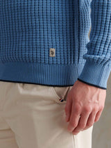 Mens Open Knit Quarter Zip Funnel Jumper Riviera