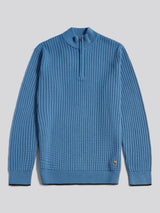 Mens Open Knit Quarter Zip Funnel Jumper Riviera
