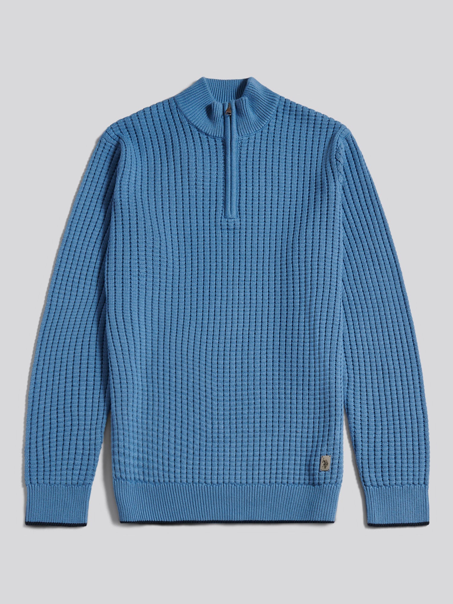 Mens Open Knit Quarter Zip Funnel Jumper Riviera
