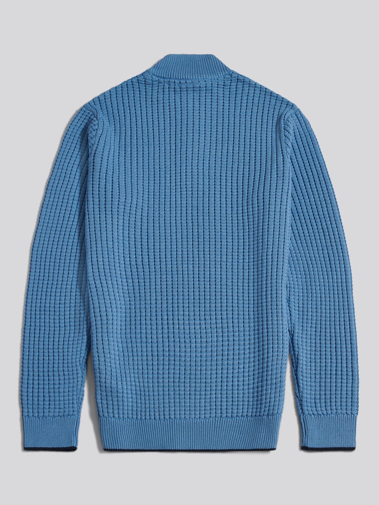 Mens Open Knit Quarter Zip Funnel Jumper Riviera