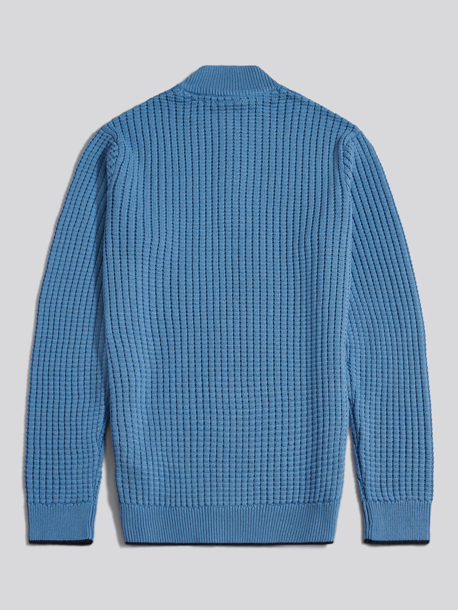 Mens Open Knit Quarter Zip Funnel Jumper Riviera