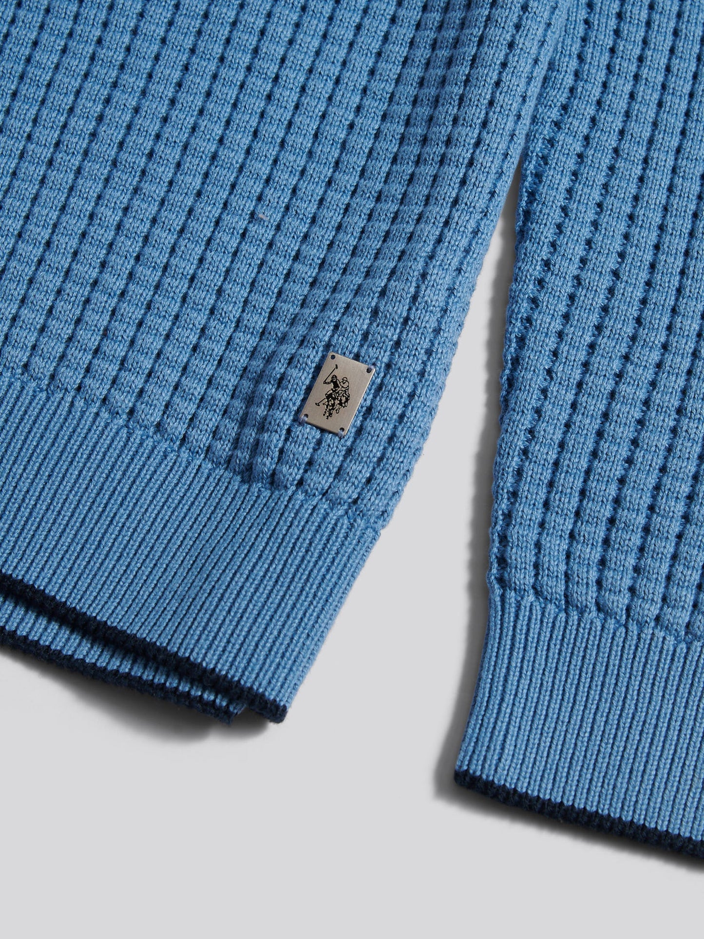 Mens Open Knit Quarter Zip Funnel Jumper Riviera