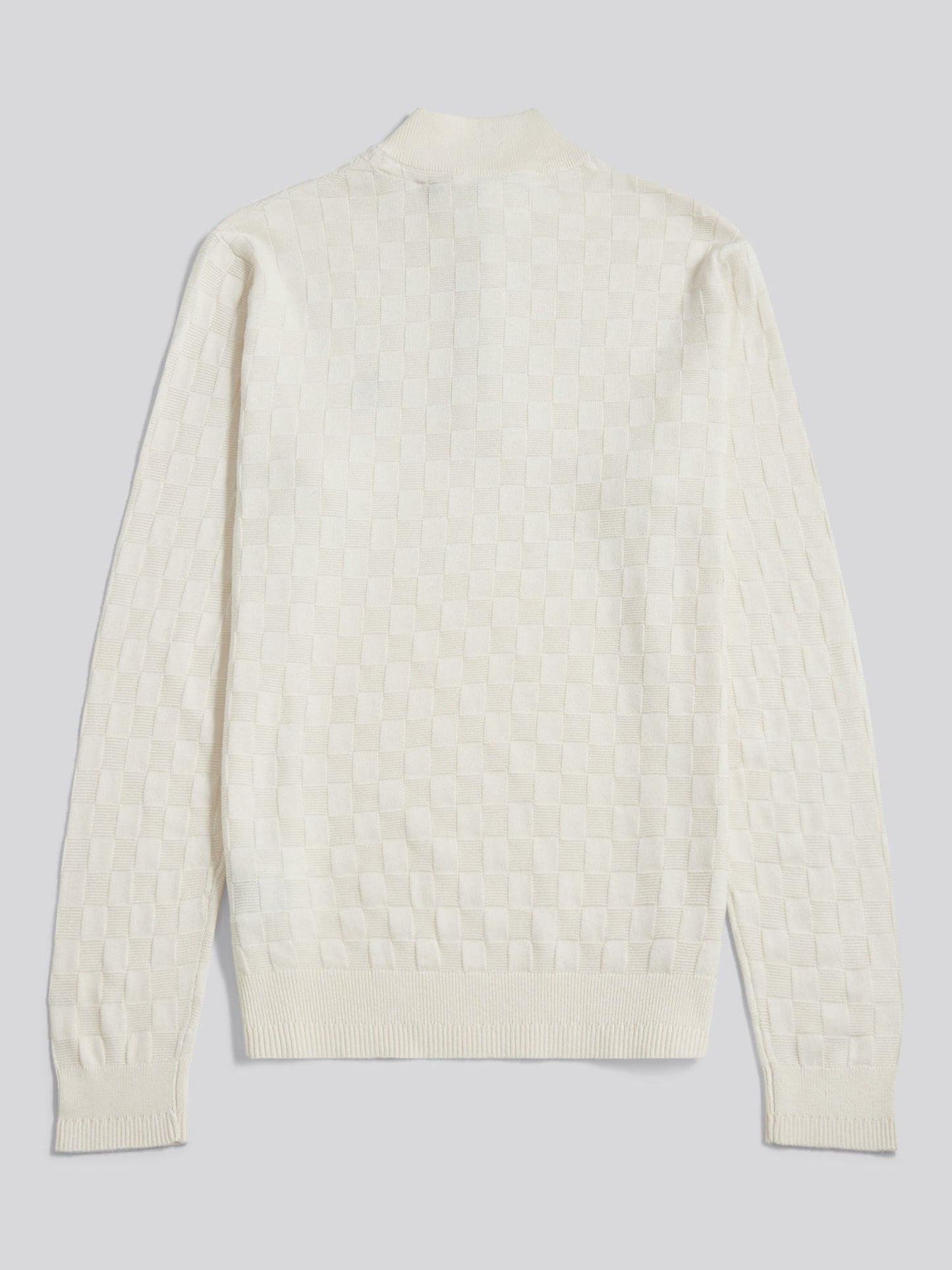 Mens Large Check Knit Quarter Zip Funnel Jumper Whisper White