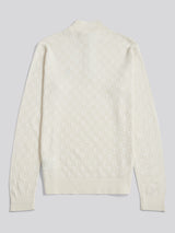Mens Large Check Knit Quarter Zip Funnel Jumper Whisper White
