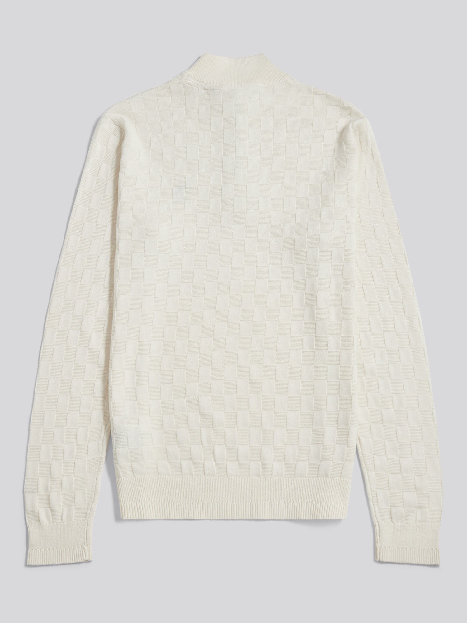 Mens Large Check Knit Quarter Zip Funnel Jumper Whisper White