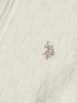 Mens Large Check Knit Quarter Zip Funnel Jumper Whisper White
