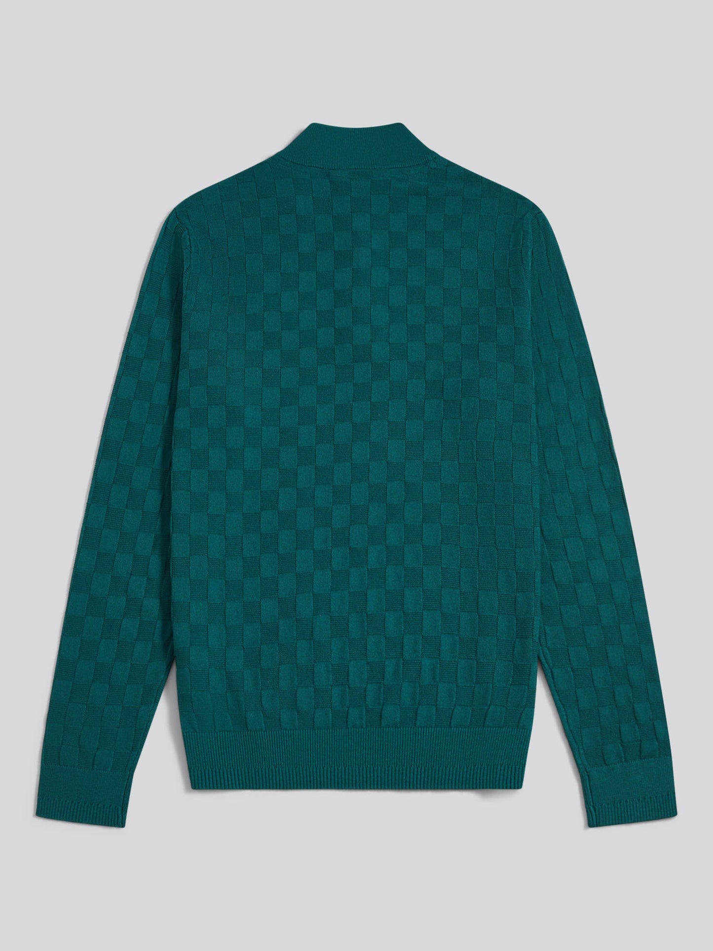 Mens Large Check Knit Quarter Zip Funnel Jumper Mediterranea