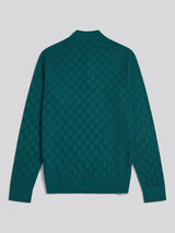 Mens Large Check Knit Quarter Zip Funnel Jumper Mediterranea