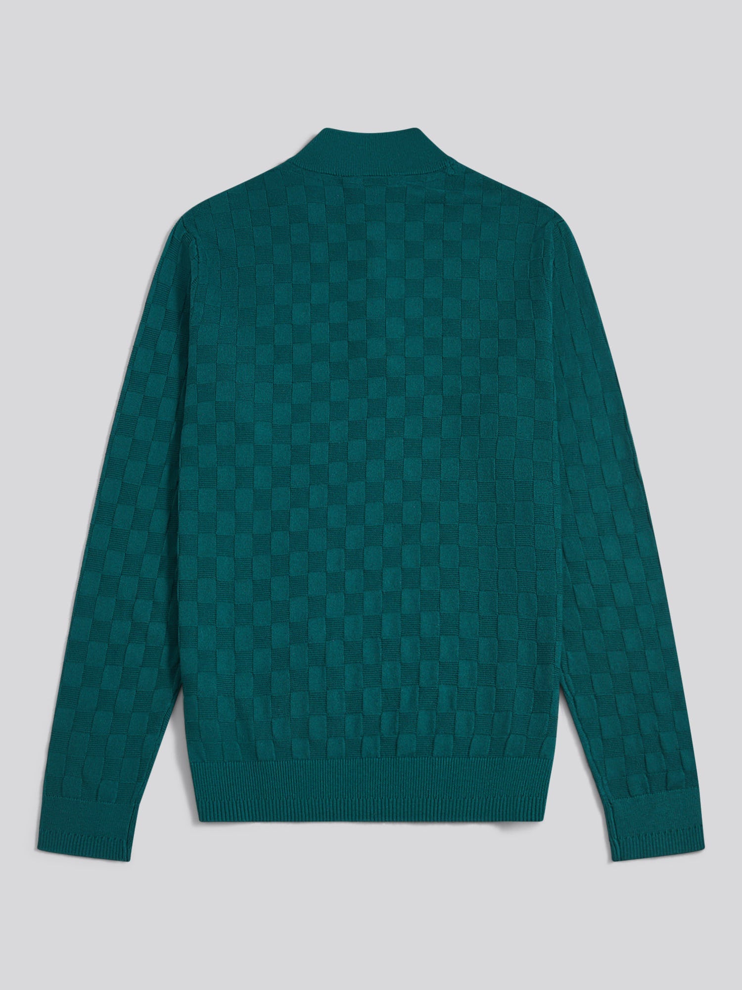 Mens Large Check Knit Quarter Zip Funnel Jumper Mediterranea